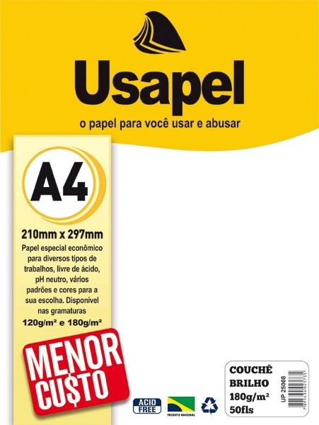 Papel Couche A4 180g 50F Ref.25008 Branco